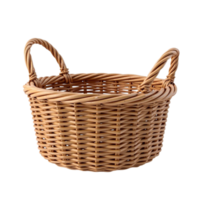 Traditional Woven Wicker Basket with Handles Isolated on Transparent Background Format for Design Use png