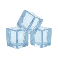 Three detailed textured ice cubes stacked isolated on a transparent background file png