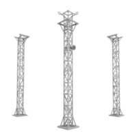 White metal truss towers structure for lighting rig and stage design isolated on black studio background. This is a file with a transparent background png
