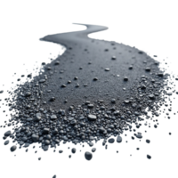 Winding dark liquid path flowing over pebbles on a black background abstract dynamic shape png