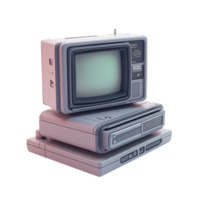 Vintage electronics stack, CRT television VCR and classic gaming console from the 80s or 90s era png