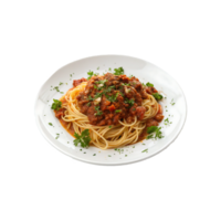 Spaghetti Bolognese and spaghetti with tomato sauce and basil on transparent background. png