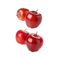 Four shiny red apples with smooth surfaces short brown on transparent background. png