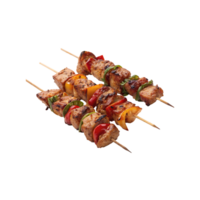 Grilled Meat and Vegetable Skewers and shish kebabs on skewers with transparent background. png