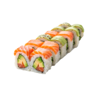 Sushi Rolls with Salmon and Avocado. fresh sushi rolls with avocado and salmon on a transparent isolated background png