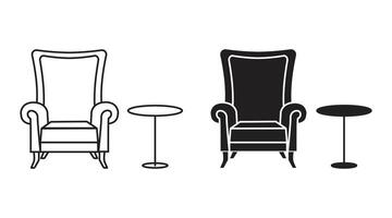 lounge sofa icon airpot sofa and small table outline black design. vector