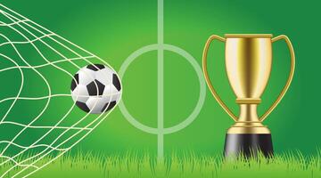 Soccer ball and trophy in a field vector