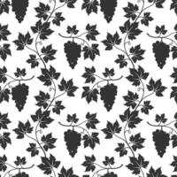 Grape vine pattern, dark vine silhouette on white background. vector
