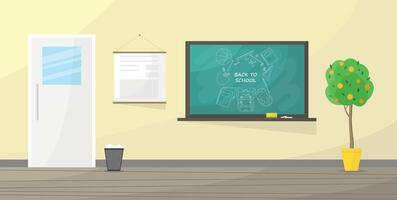 classroom interior with chalkboard and plant vector