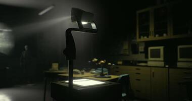 CGI Old classroom with overhead projector and dim lighting video