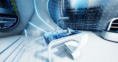 CGI Modern futuristic workspace design with advanced technology elements video