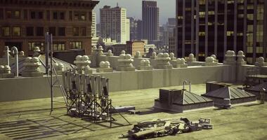 CGI Rooftop telecom installation with city skyline view video