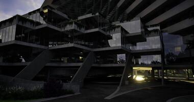 cgi modern bouwkundig ontwerp met hoekig structuren in de avond licht video