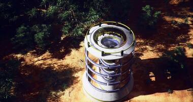 CGI Innovative structure stands out in a natural landscape during daylight video