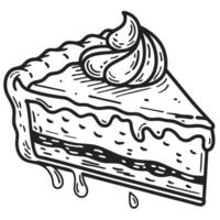Slice of pie with whipped cream, monochrome dessert illustration vintage bakery pastry drawing with dripping filling vector