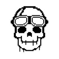 Pixel art skull with goggles retro minimalist skeleton head design, digital monochrome mosaic, 8 bit illustration vector