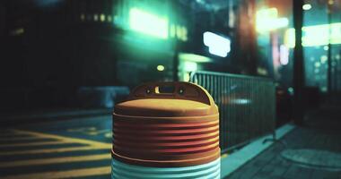 CGI Traffic barrier illuminated by neon lights in an urban setting at night video