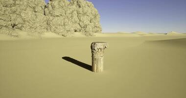 CGI Ancient column stands alone in vast desert landscape at sunset video