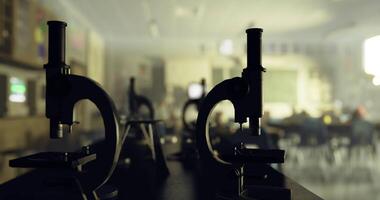 CGI Multiple microscopes in a classroom setting during a science lesson video