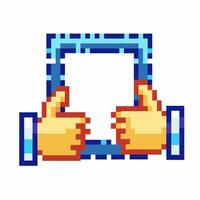 Pixel art frame made by two hands forming a rectangle gesture digital interface, touchscreen concept, retro 8 bit icon vector