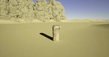CGI Ancient column stands alone amidst vast desert landscape under clear sky video
