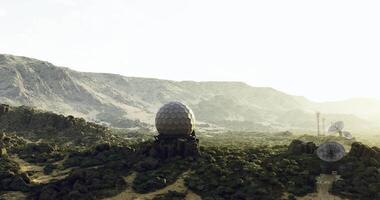 CGI Exploration of a futuristic structure in a remote mountainous landscape video