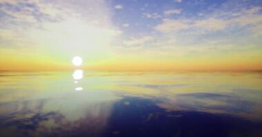 CGI Golden sunrise over calm ocean waters creates serene atmosphere video