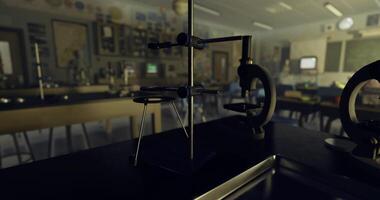 CGI Laboratory setup with scientific equipment in a classroom during daytime video