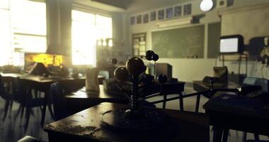 CGI Classroom with natural light highlighting a science model on a desk video