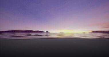 CGI Serene sunset over calm waters with distant hills in gentle hues video