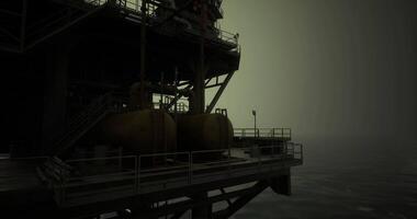 CGI Oil rig operational at dusk with fog creating an atmospheric scene video