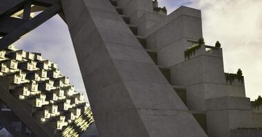 CGI Modern architectural design showcases innovative concrete structures at sunset video
