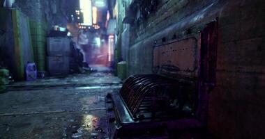 CGI Exploring a dimly lit alleyway with neon accents and atmospheric details video