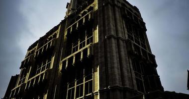 CGI Historic architecture stands against a dramatic sky in urban environment video