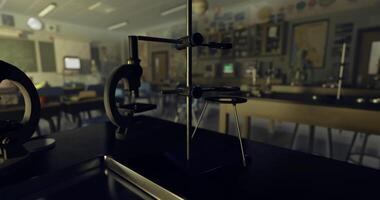 CGI Microscope setup in a dimly lit classroom for science experiments video