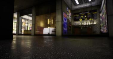 CGI Urban evening interior view of a modern retail space with reflections video