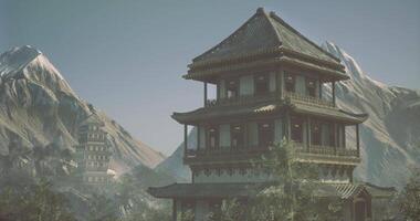 CGI Exploring ancient architecture amidst majestic mountain landscapes video