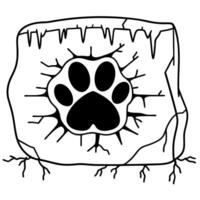 Animal paw print fossilized in cracked stone ancient wildlife footprint, prehistoric rock surface with deep imprint vector