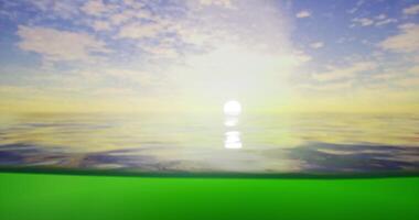CGI Serene sunset over calm waters with gentle waves and soft clouds video