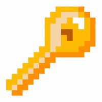 Pixel art golden key isolated on white background retro digital symbol, vintage game item, security access, treasure unlock concept vector