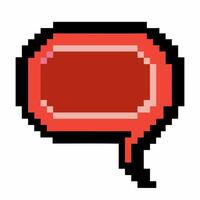 Pixelated red speech bubble in retro 8 bit vintage chat icon for digital conversation, messaging, or communication design vector