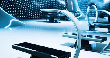 CGI Futuristic seating in a modern exhibition space showcasing trends video