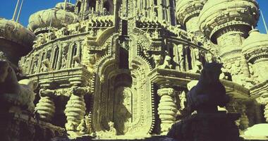 CGI Intricate stone carvings at a historical temple in tranquil daylight video