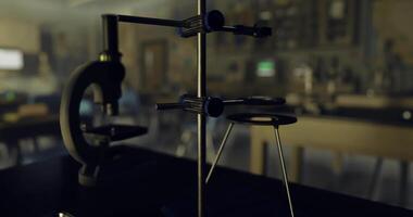 CGI Laboratory setup with microscope and equipment in a scientific classroom video