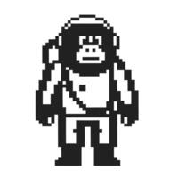 Pixel art astronaut gorilla in spacesuit, black and white retro 8 bit character, isolated illustration vector