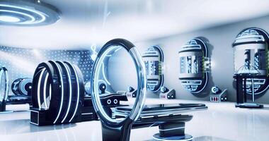 CGI Futuristic technology showcase in a sleek and innovative lab environment video