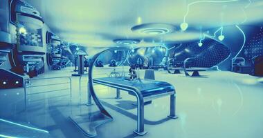 CGI Futuristic laboratory environment with glowing technology and sleek design video