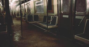 CGI Subway interior showing empty seats and dim lighting at night video