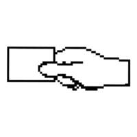 Pixelated hand icon holding blank card, minimal black outline on white background simple digital art design for tech or id concepts vector