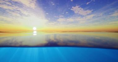 CGI Sunset over calm ocean waters reflecting colorful sky at twilight video